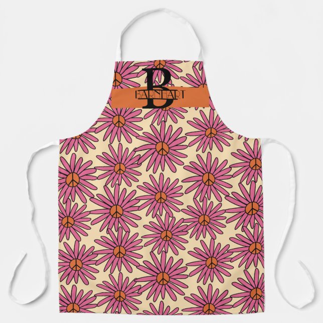 Delantal Monograma Retro Floral Inspirado de 70' Apron (Anverso)