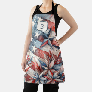 Delantal Monograma rojo blanco y azul