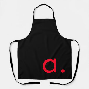 Delantal Monograma rojo negro Letra inicial lino moderno