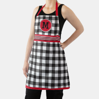Delantal Monograma rojo negro negro negro trenzado de búfal