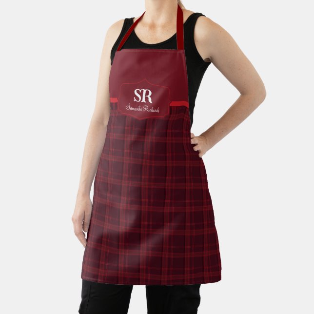 Delantal Monograma Rojo Tartán Apron personalizado (in situ)