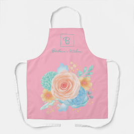 Delantal Monograma Rosa floral rosa