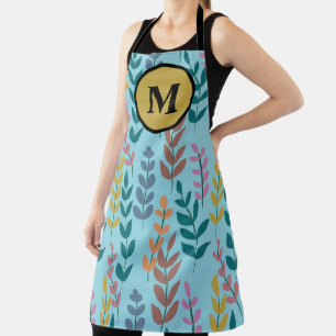 Delantal Monograma rosa Naranja azul gris amarillo botánico