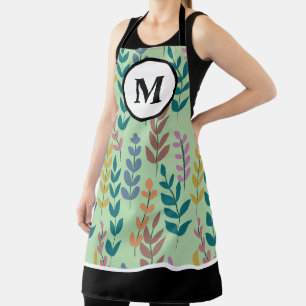 Delantal Monograma rosa Naranja azul gris amarillo botánico