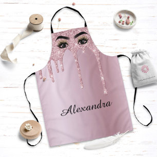 Delantal Monograma Rosa Oro Perforación Purpurina Nombre me