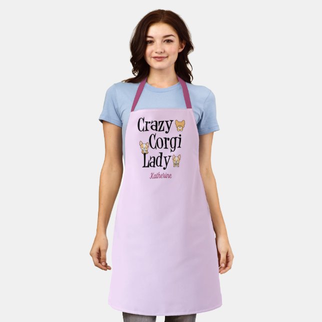 Delantal Monograma rosado loco Corgi Lady Cute (Gastado)