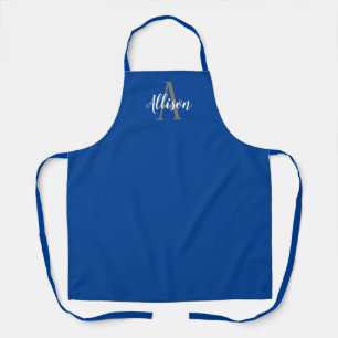 Delantal Monograma Royal Blue Script Personalizado Mujeres
