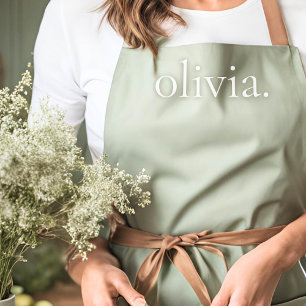 Delantal Monograma Sage Green Modern Feminine Elegine Name