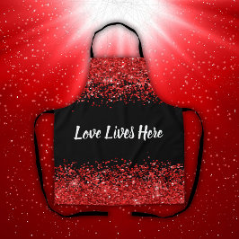 Delantal Monograma - Texto blanco sobre negro con purpurina