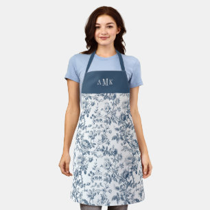 Delantal Monograma Toile Francés Azul Blanco