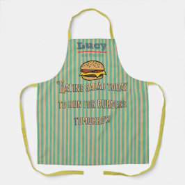 Delantal Monograma único retro Burger Rayas cómicas