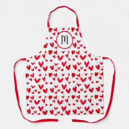 Delantal Monograma Valentines Red Doodle Hearts Pattern