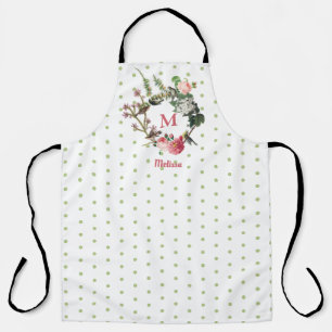 Delantal Monograma Vintage Floral y puntos de Polka de mari