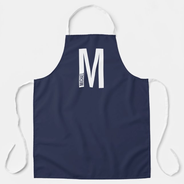 Delantal Monograma y nombre negrita personalizado moderno (Anverso)