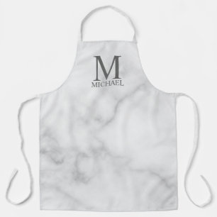 Delantal Monograma y nombre personalizados de mármol blanco