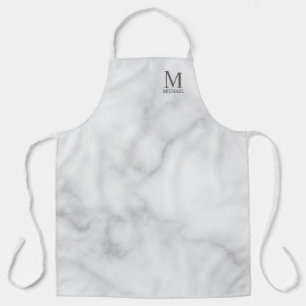 Delantal Monograma y nombre personalizados de mármol blanco