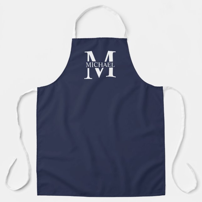 Delantal Monograma y nombre personalizados del azul marino (Anverso)