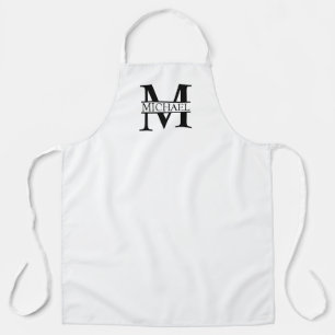 Delantal Monograma y nombre personalizados en blanco y negr