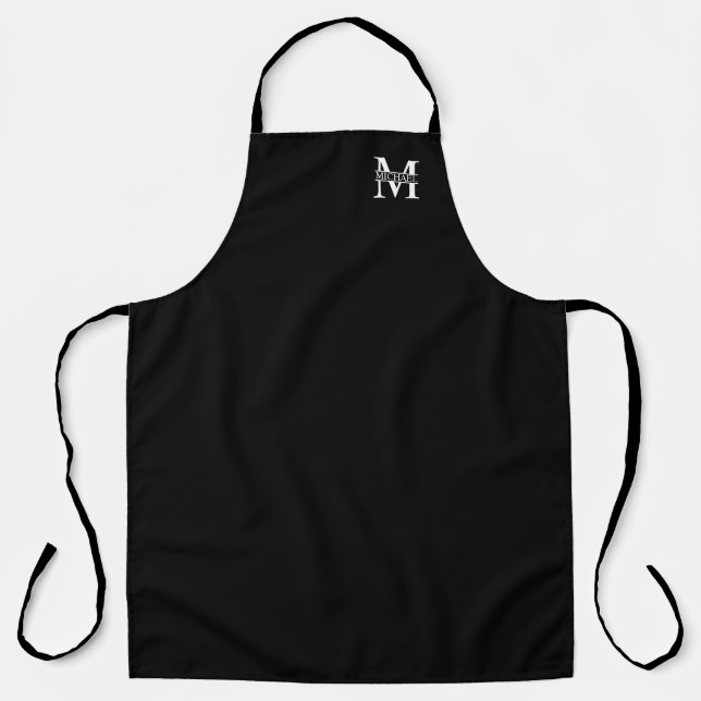 Delantal Monograma y nombre personalizados en blanco y negr (Anverso)