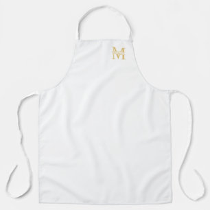 Delantal Monograma y nombre personalizados en blanco y oro