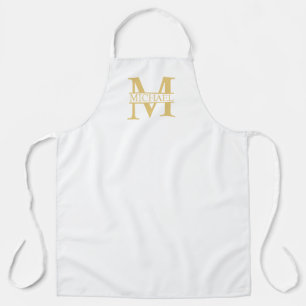 Delantal Monograma y nombre personalizados en blanco y oro