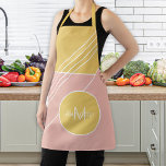 Delantal Monograma y nombre personalizados pastel moda<br><div class="desc">Color rosa pastel moderno y color mostaza amarillo bloques de color geométrico decorativo delantal con formas de círculo,  triángulo y rectángulo y líneas blancas finas.          Personalízalo con su nombre y monograma!</div>