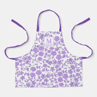 Delantal monogramado con flores púrpura malva