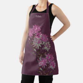 Delantal Monogramado floral púrpura moderno de campo