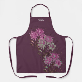 Delantal Monogramado floral púrpura moderno de campo