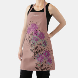 Delantal Monogramado floral púrpura moderno de campo