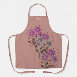 Delantal Monogramado floral púrpura moderno de campo