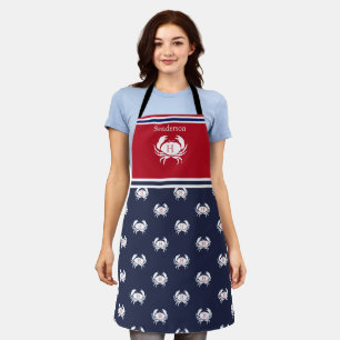 Delantal Monogramado Red White Navy Blue Crab Nautical Apro