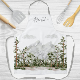 Delantal Monogramaje de la Montaña de las Acuarelas y el Bo