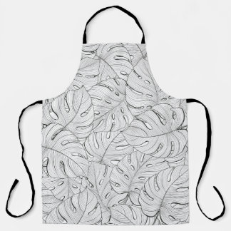 Delantal Monstera deja el patrón blanco negro