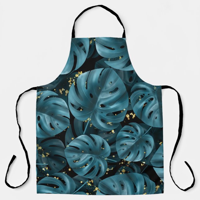 Delantal Monstera Palm, Golden Splash Seamless. (Anverso)