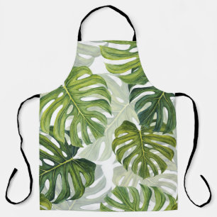 Delantal Monstera verde acuarela tropical