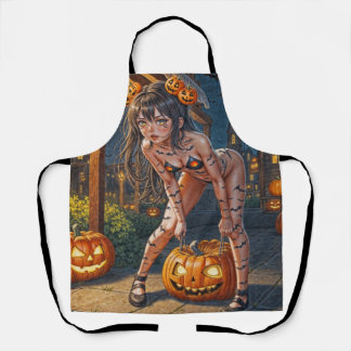 Delantal Monstruo de Halloween Jack-o-Lantern y chica Vixen