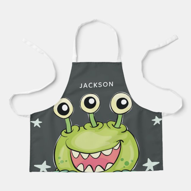 Delantal Monstruo verde lindo personalizado (Anverso)
