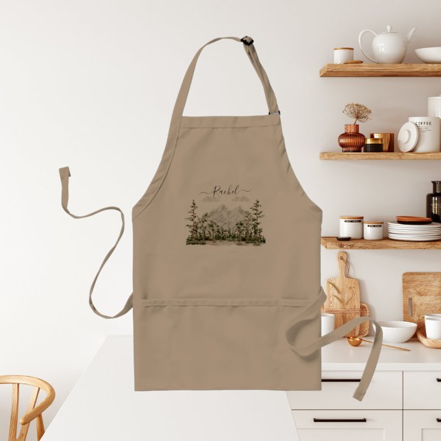Delantal Montaña y bosque de acuarela monogramada (In situ kitchen)