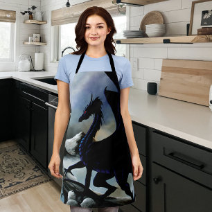 Delantal Montañas azules de la fantasía del dragón negro