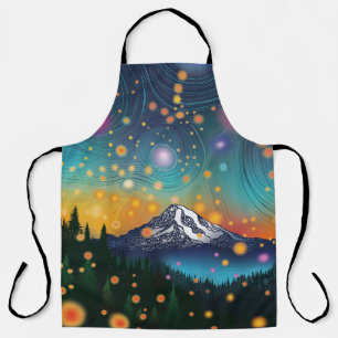 Delantal Monte Rainier w Evening Starry Sky y luciérnagas