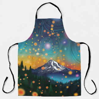 Delantal Monte Rainier w Evening Starry Sky y luciérnagas