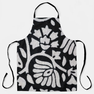 Delantal Montones de plantas y flores abstractas en negro 