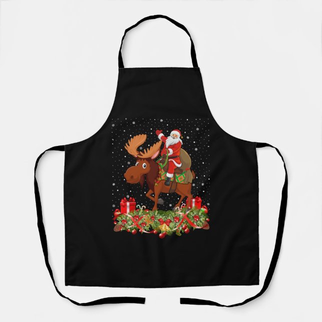 Delantal Moose Lover Xmas Regalo Santa Riding Moose Navidad (Anverso)
