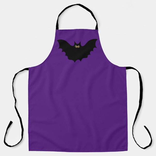 Delantal Morado Murciélago Negro de Halloween (Anverso)