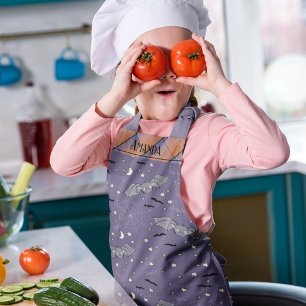 Delantal Morado y Naranja Spooky Cute Bats Halloween niños