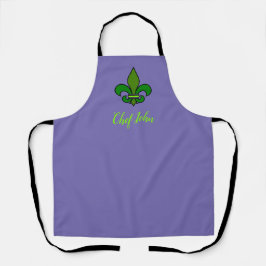 Delantal Morado y Verde Fleur de Lis de Mardi Gras