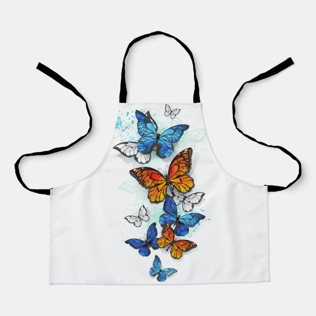 Delantal Morfo y monarca de las mariposas voladoras (Anverso)