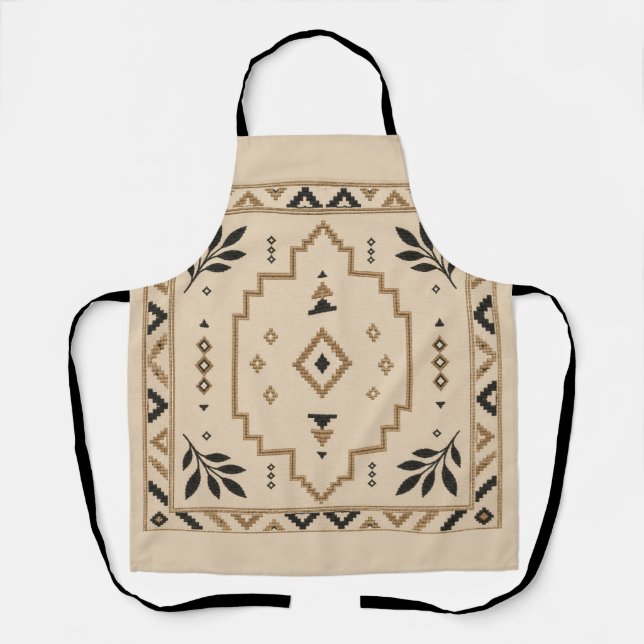 Delantal Moroccan Geometric Boho Beige Apron (Anverso)