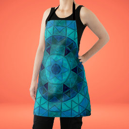 Delantal Mosaic Mandala Flor Azul